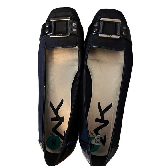 Ann Klein Airwear Port Size 8 Navy suede and patent look Flat Loafer Silver - Picture 2 of 10